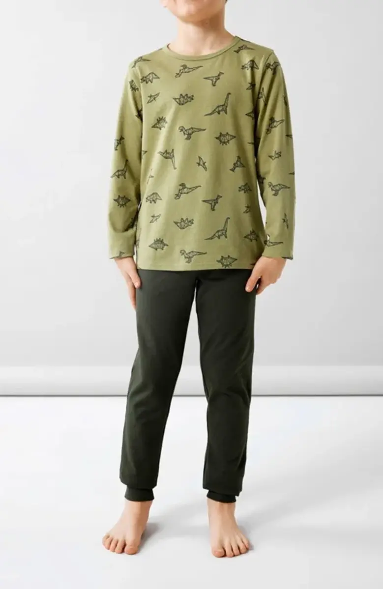 Name it jongens pyjama -  Dino pyjama - Sage Dinosaurus - Katoenen pyjama