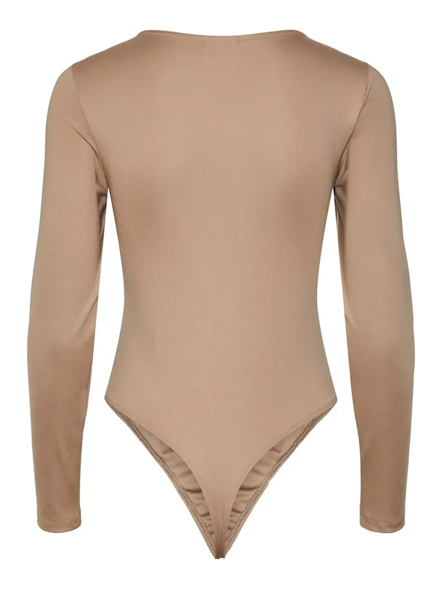 Pieces body lange mouw - PCNEJA - Bodysuit naadloos - Ronde hals - Zwart - Huidskleur - Witte body