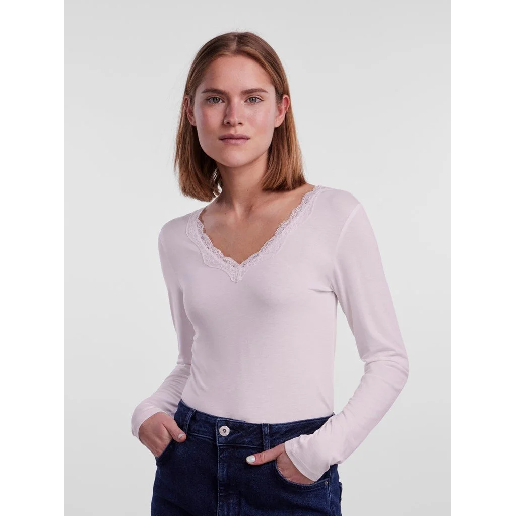 Pieces dames shirt Kant lange mouw - Barbera - Kanten dames ondershirt - Viscose