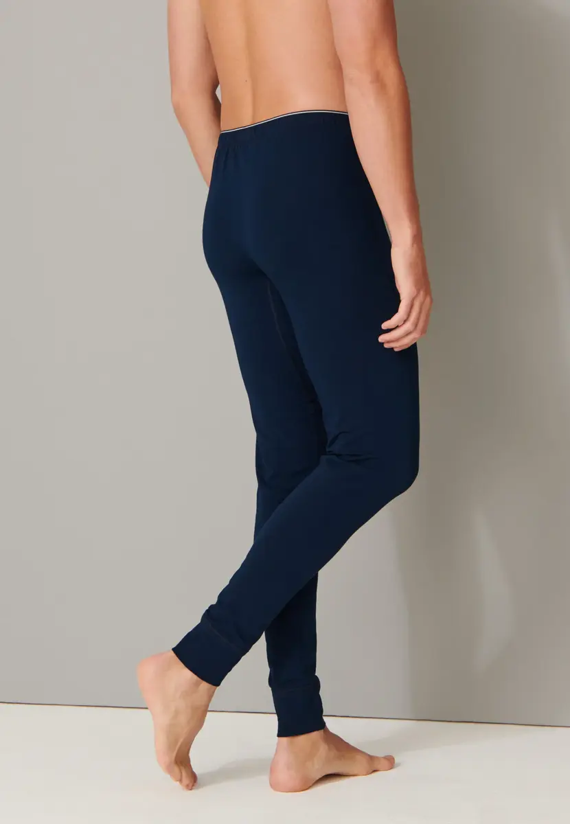 Schiesser heren Onderbroek lang 95/5 - Biologisch katoenen lange heren pantalon met sluiting - Zwart en Blauw