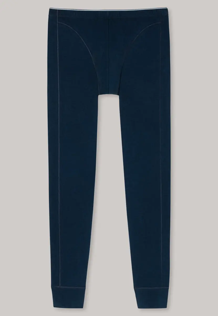 Schiesser heren Onderbroek lang 95/5 - Biologisch katoenen lange heren pantalon met sluiting - Zwart en Blauw