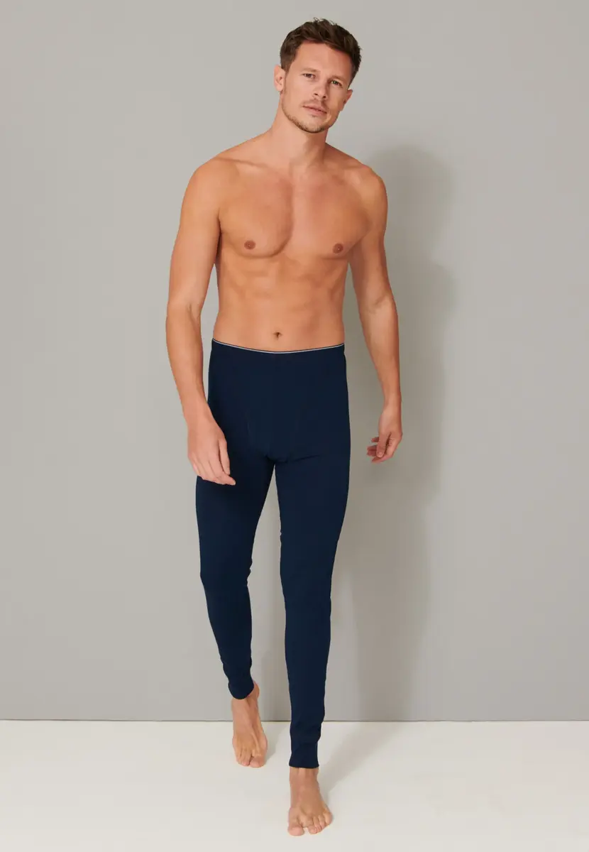 Schiesser heren Onderbroek lang 95/5 - Biologisch katoenen lange heren pantalon met sluiting - Zwart en Blauw