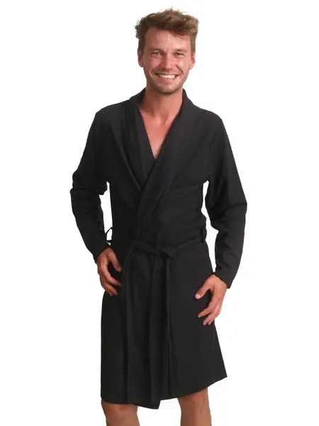 Outfitter heren Fleece Badjas - Black wafel - Warme fleece ochtendjas zwart Outfitter heren Fleece Badjas - Black wafel - Warme fleece ochtendjas zwart