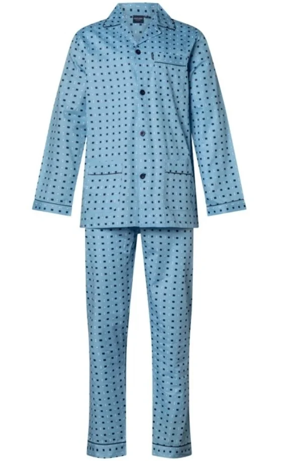 Gentlemen katoenen heren pyjama knoopsluiting - 94.21 - Lichtblauw