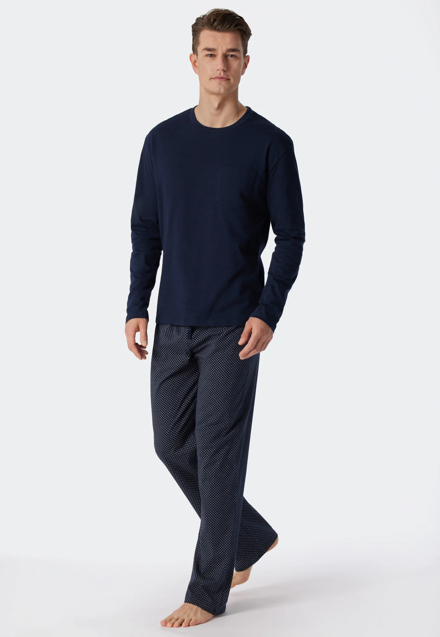 Schiesser heren pyjama extra lang - Blauw - NOS - Pyjama voor lange mannen - 100% katoen