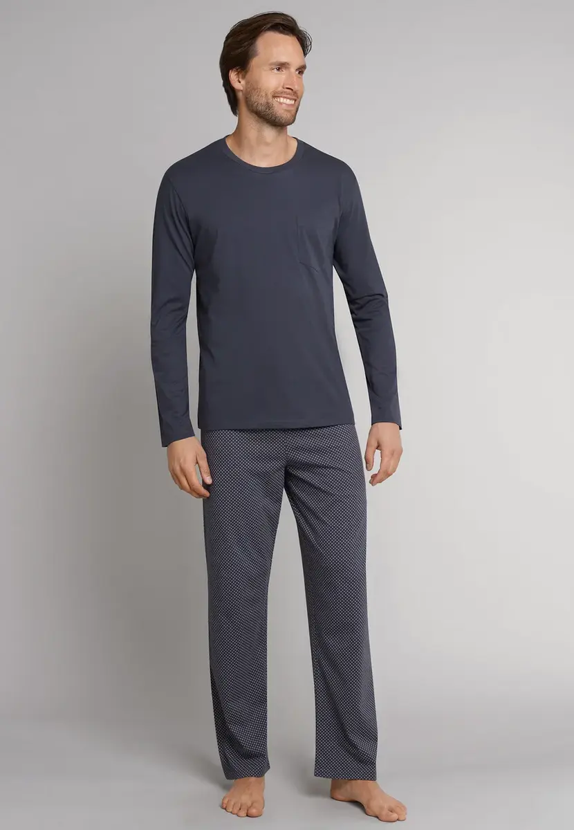 Schiesser heren pyjama extra lang - Grijs - NOS - Lange mannen nachtkleding - 100% katoen donkergrijs