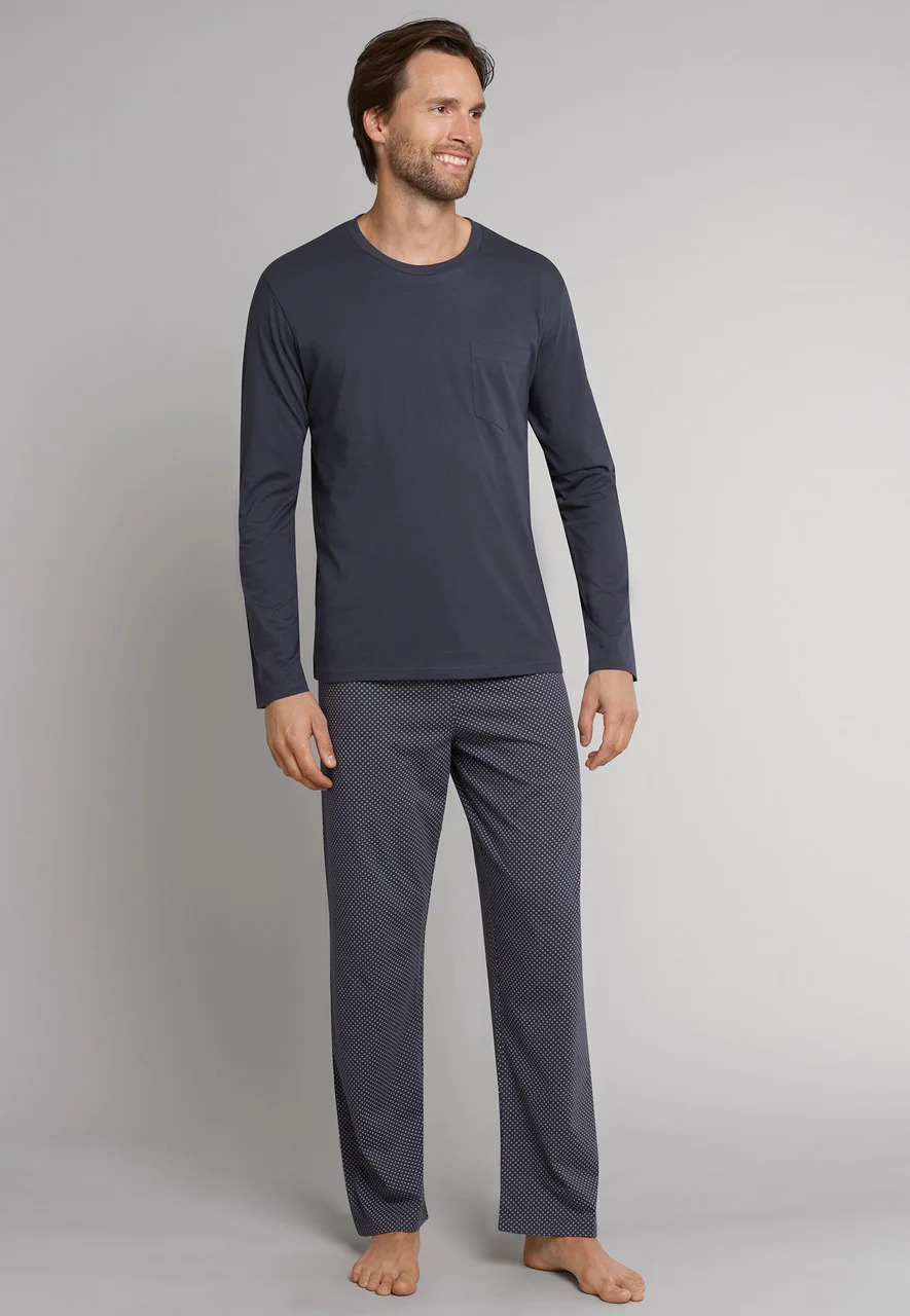 Schiesser heren pyjama Katoen - 159633 - Grijs - 100% katoenen basic mannen pyjama - Donkergrijs