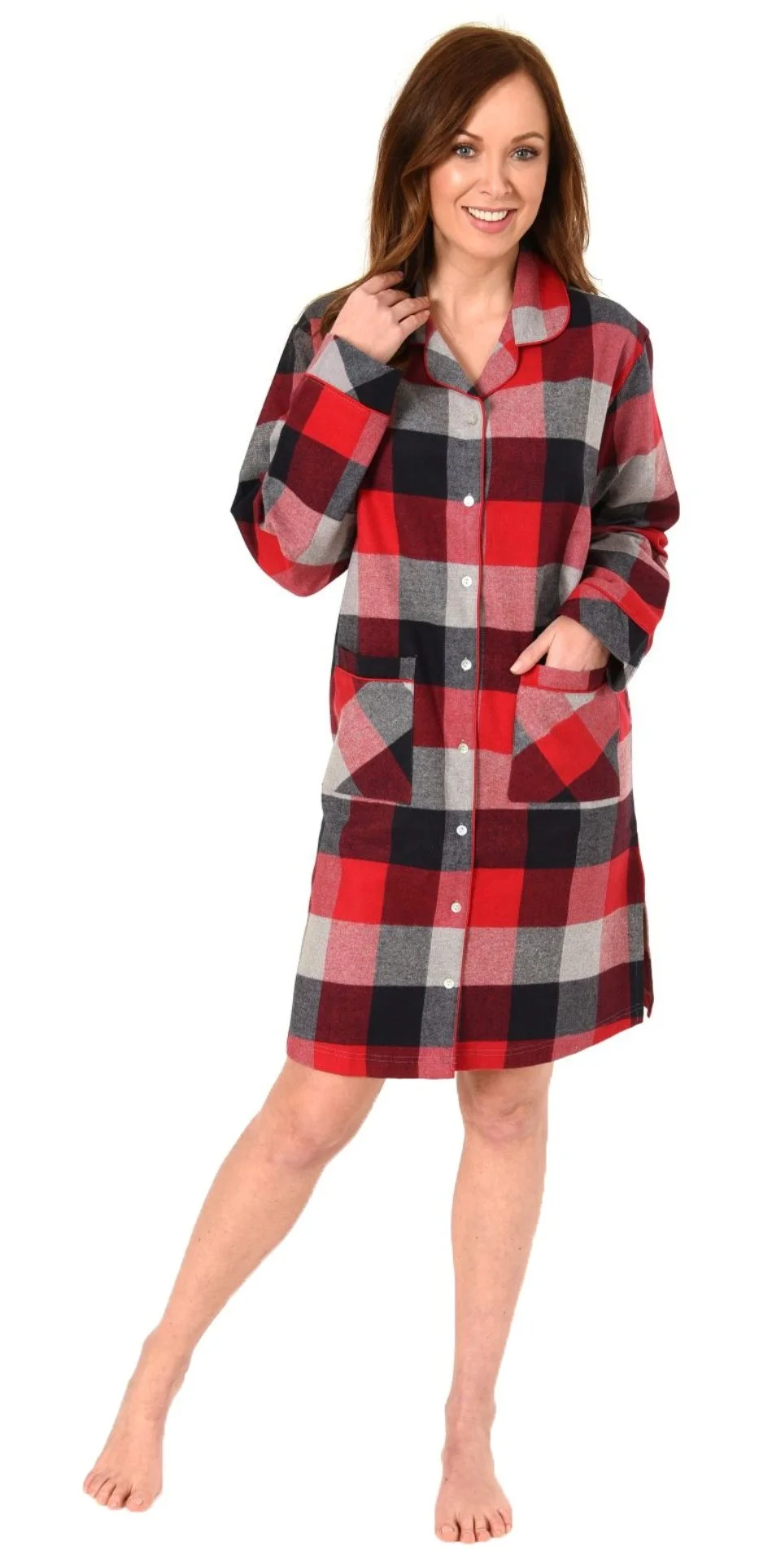 Normann flanellen dames nacthemd lange mouw - Creative Square - 100% katoen