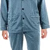 Robson Heren pyjama Satijn - Blue - Knoopsluiting