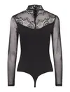 Pieces kanten body lange mouw- Naya Bodystocking - Kanten bodysuit lange mouwen maat XS zwart