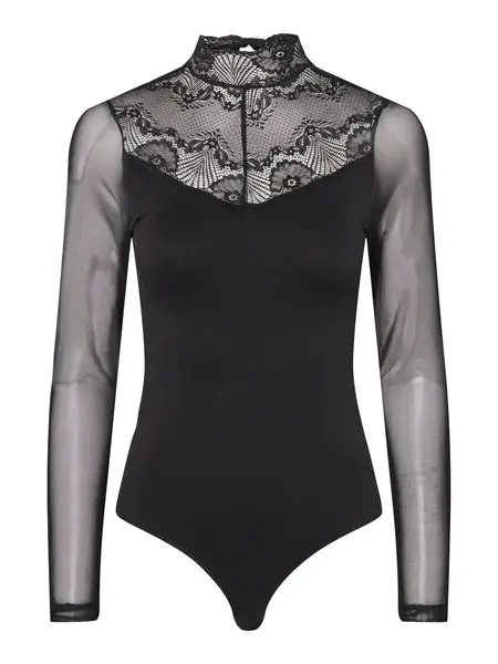 Pieces kanten body lange mouw- Naya Bodystocking - Kanten bodysuit lange mouwen maat XS zwart Pieces kanten body lange mouw- Naya Bodystocking - Kanten bodysuit lange mouwen maat XS zwart