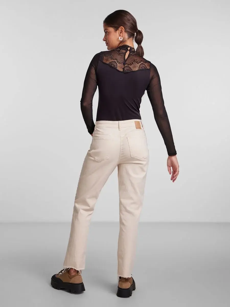 Pieces kanten body lange mouw- Naya Bodystocking - Kanten bodysuit lange mouwen maat XS zwart Pieces kanten body lange mouw- Naya Bodystocking - Kanten bodysuit lange mouwen maat XS zwart