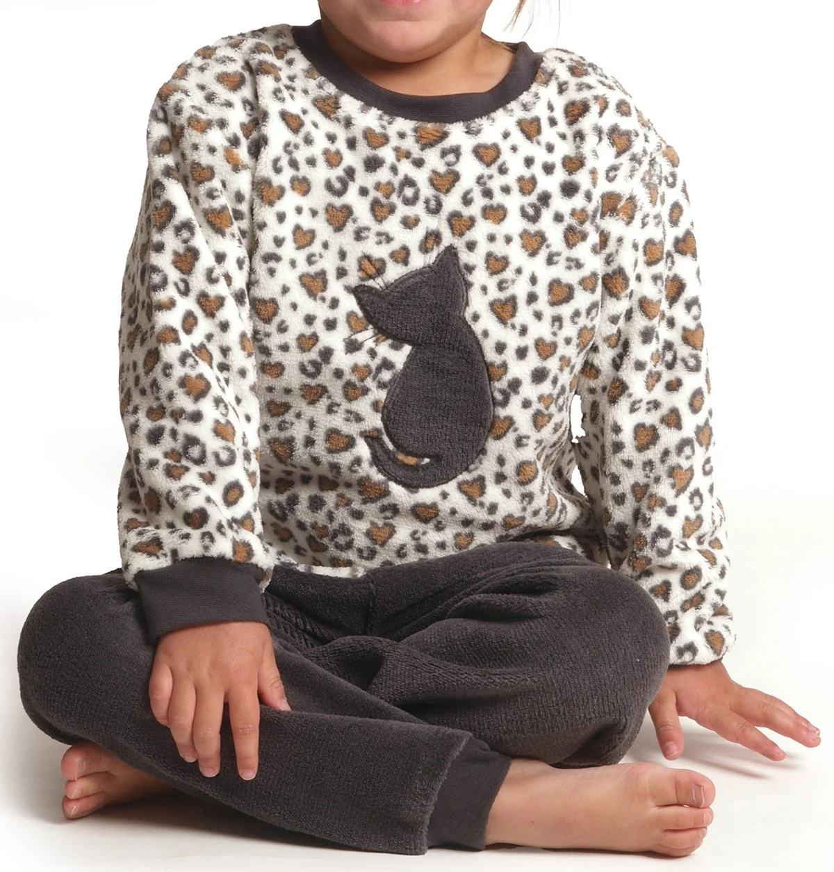 Outfitter fleece meisjes pyjama - Panter - Kleine maten