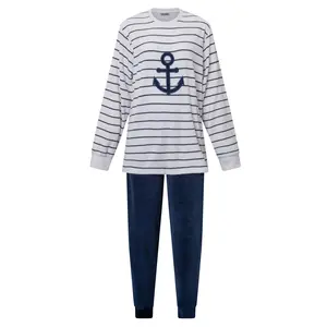 Lunatex Velours dames pyjama 4177 - Anker - Wit - Warme winter pyjama Lunatex Velours dames pyjama 4177 - Anker - Wit - Warme winter pyjama