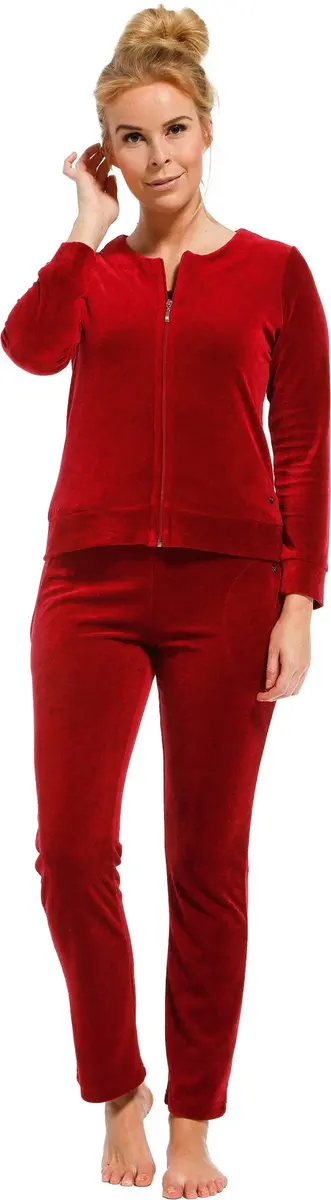 Pastunette luxe huispak dames met rits 24/7 - Loungepak - Dark Red - 2 delig pyjamapak