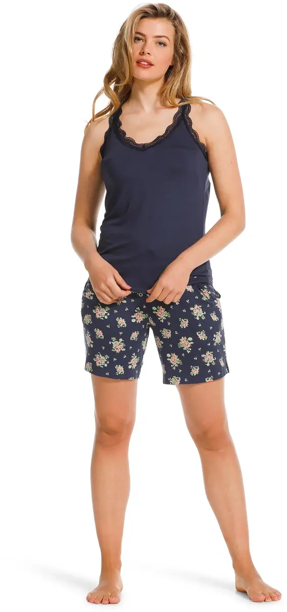 Pastunette pyjama short dames kort - Blue Flower - Korte pyjamabroek katoen