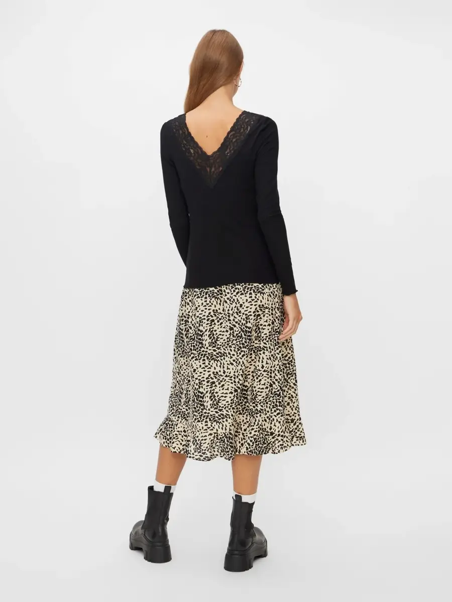 Pieces dames shirt Kant lange mouw - Siri - Zwart Viscose dames ondershirt lange mouw