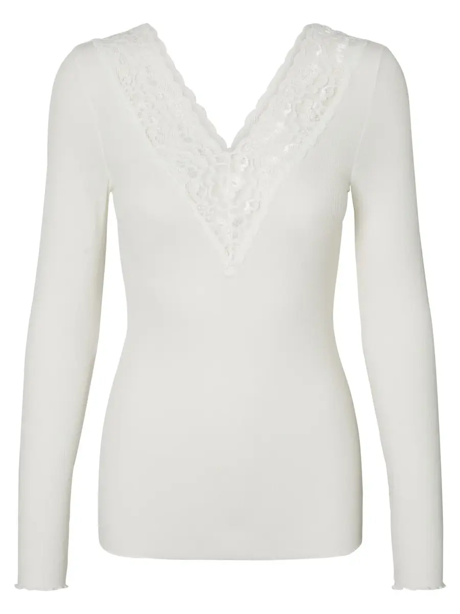 Pieces dames shirt Kant lange mouw - Siri - Zwart Viscose dames ondershirt lange mouw