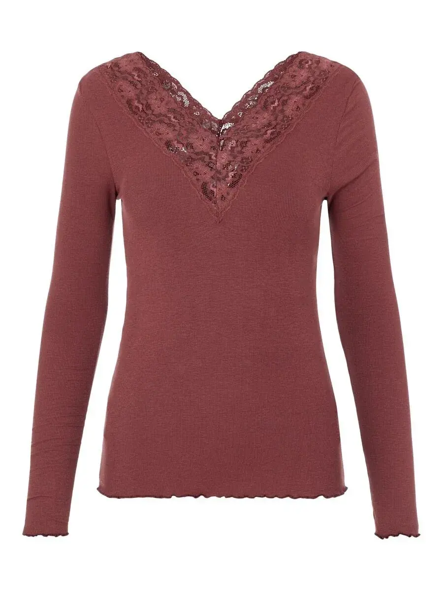 Pieces dames shirt Kant lange mouw - Siri - Zwart Viscose dames ondershirt lange mouw