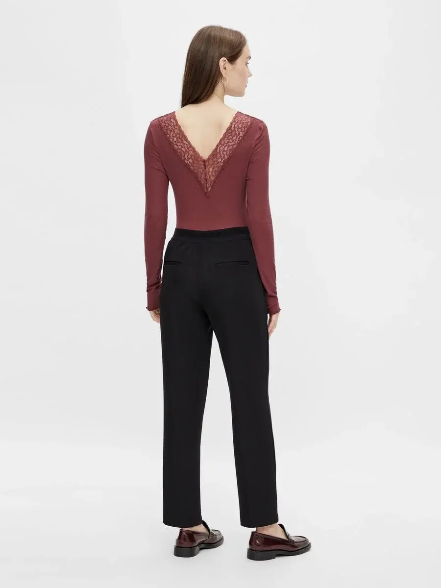 Pieces dames shirt Kant lange mouw - Siri - Zwart Viscose dames ondershirt lange mouw