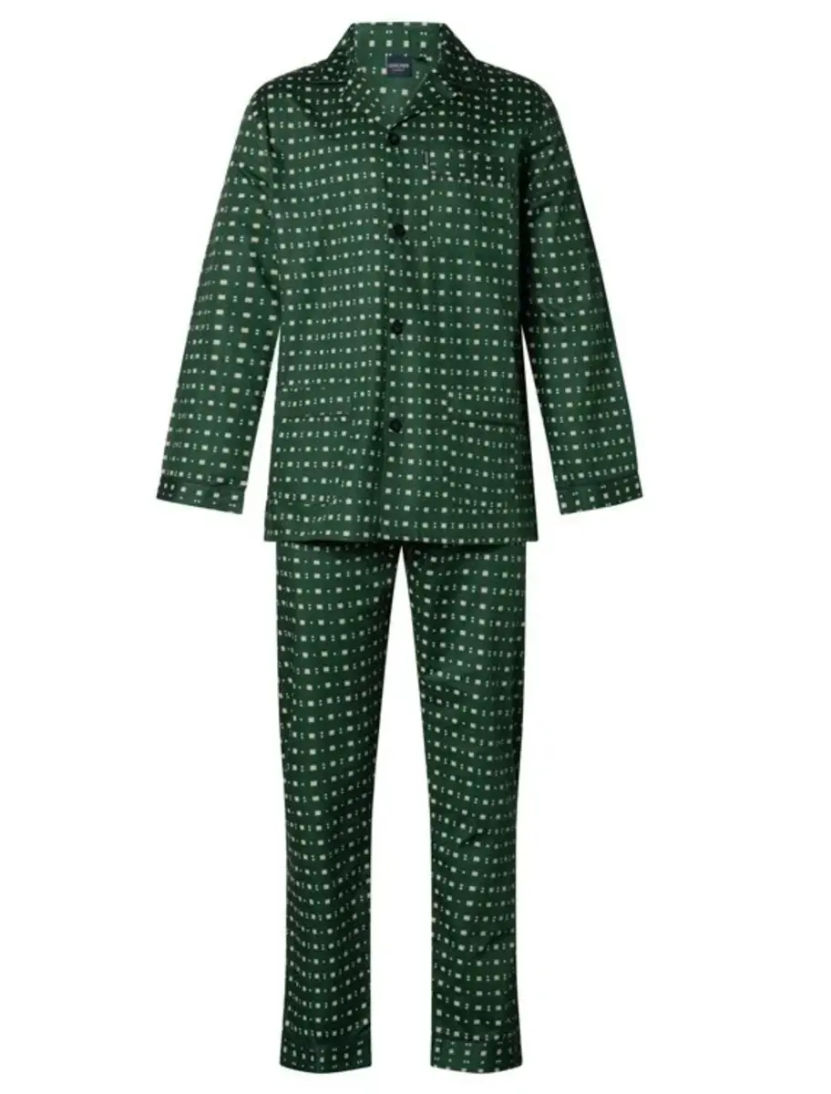 Gentlemen katoenen heren pyjama - 94.29 - Groen - 100% katoenen pyjama met knoopsluiting