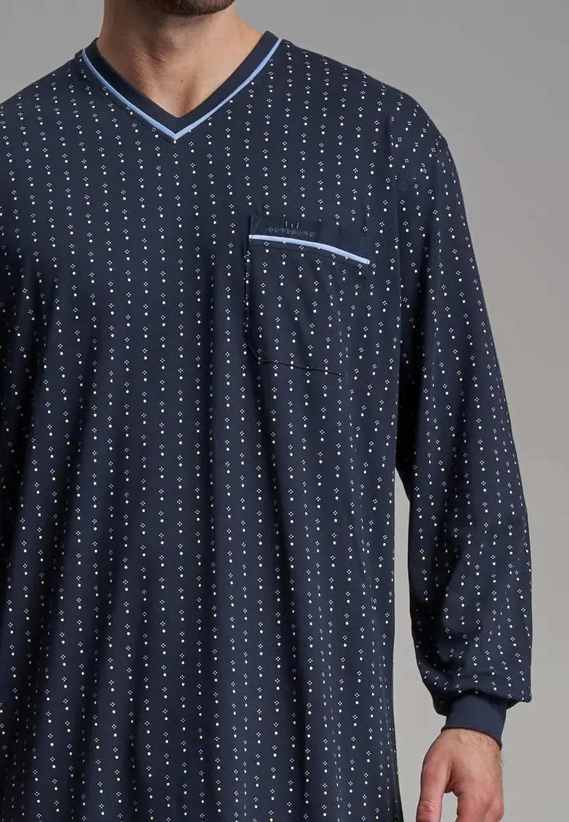 Gotzburg heren nachthemd lange mouw - 100% katoen - Gestippeld Gotzburg heren nachthemd lange mouw - 100% katoen - Gestippeld