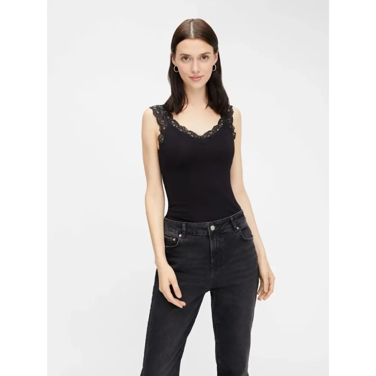 Pieces 2-Pack dames hemd kant - Lace Top - Barbera - Maat XS zwart