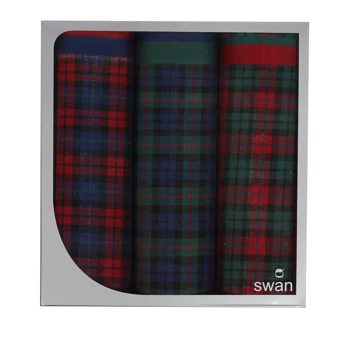 Swan 3-pak Dames zakdoeken Donkere ruit - Cadeau verpakking - Stoffen zakdoeken