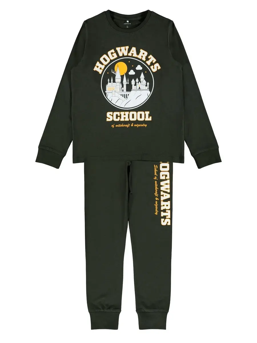 Name it jongens pyjama - Harry Potter - HogWarts - Donkergroen