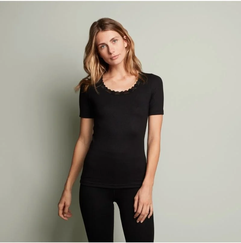 Ten Cate dames thermo shirt korte mouw - Kant - Warm thermo ondergoed dames - Diepe hals