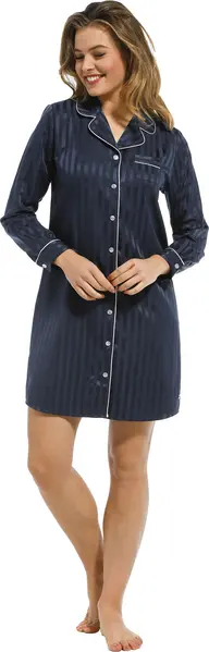 Pastunette dames nachthemd Satijn lange mouw - Donkerblauw