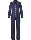 Pastunette Deluxe dames pyjama satijn - Donkerblauw - Dames nachtkleding lange mouw - Satijnen pyjama