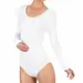 Fine Woman Body dames - Bodystocking - lange mouw - Ronde hals - Wit