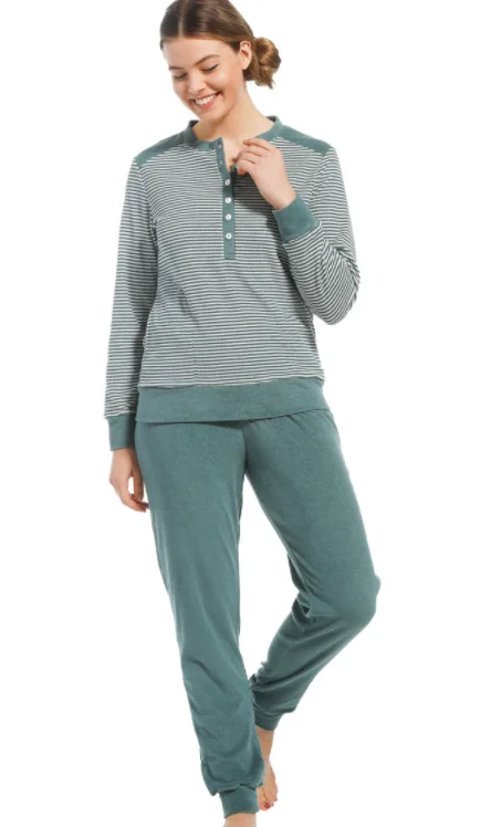 Pastunette badstof dames pyjama NOS - Groen - Warme winter pyjama