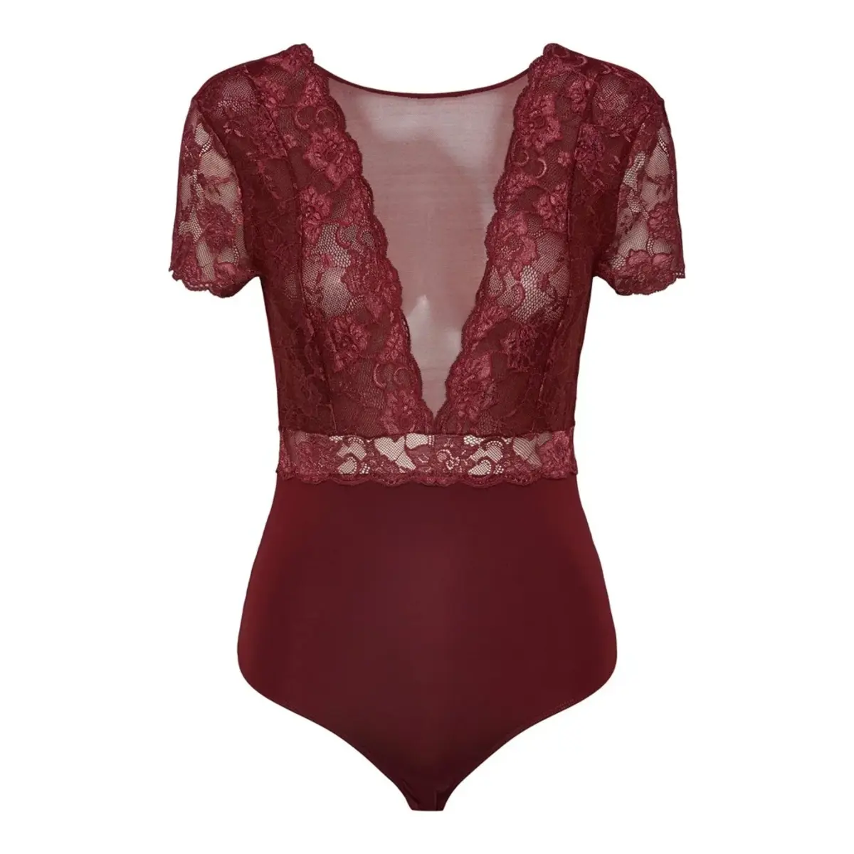 Pieces kanten body - Sicca Bodystocking - Kanten bordeaux bodysuit korte mouw Pieces kanten body - Sicca Bodystocking - Kanten bordeaux bodysuit korte mouw