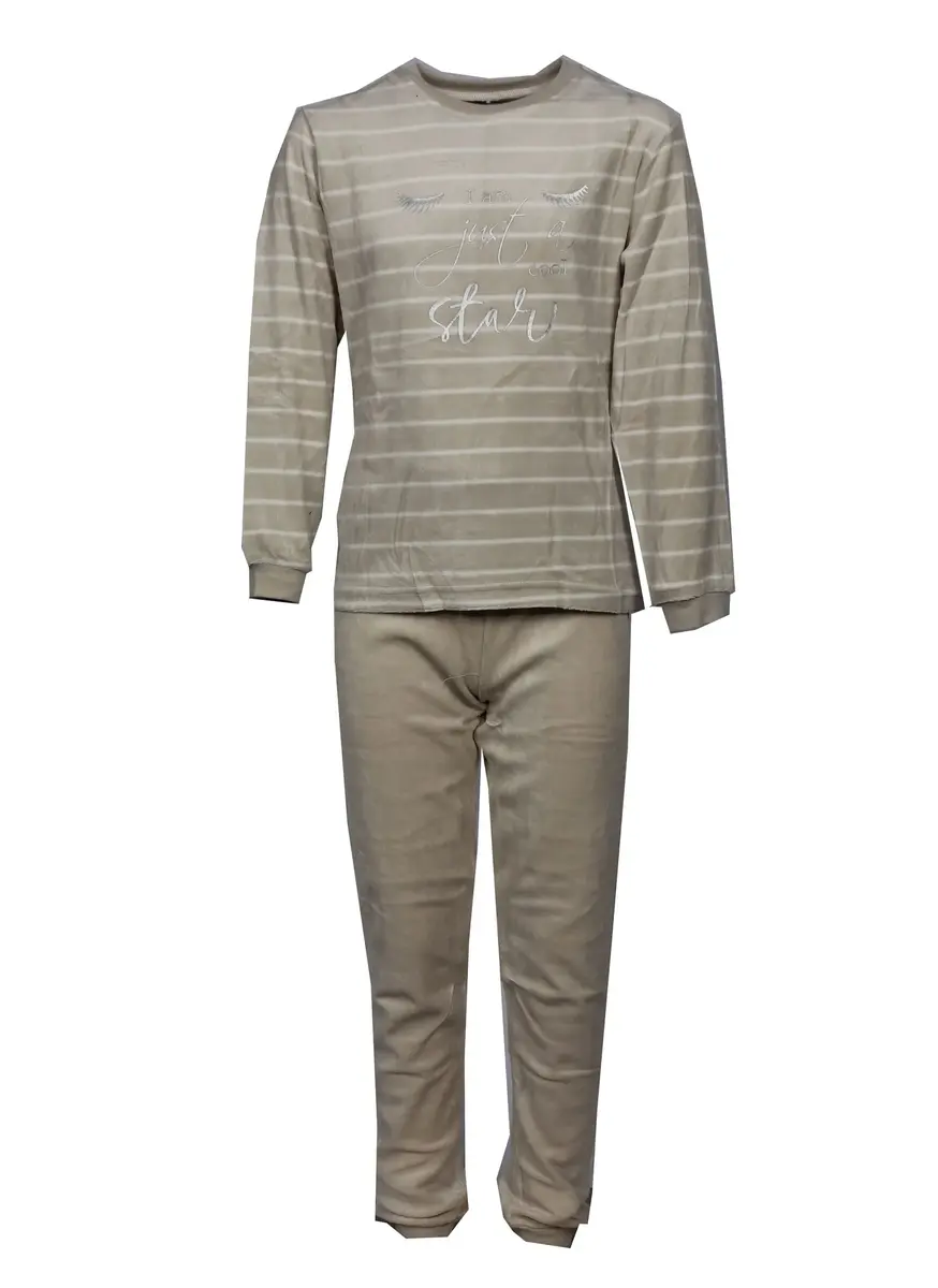 Cocodream velours meisjes pyjama - Cool Star - Creme - Meisjes nachtkleding