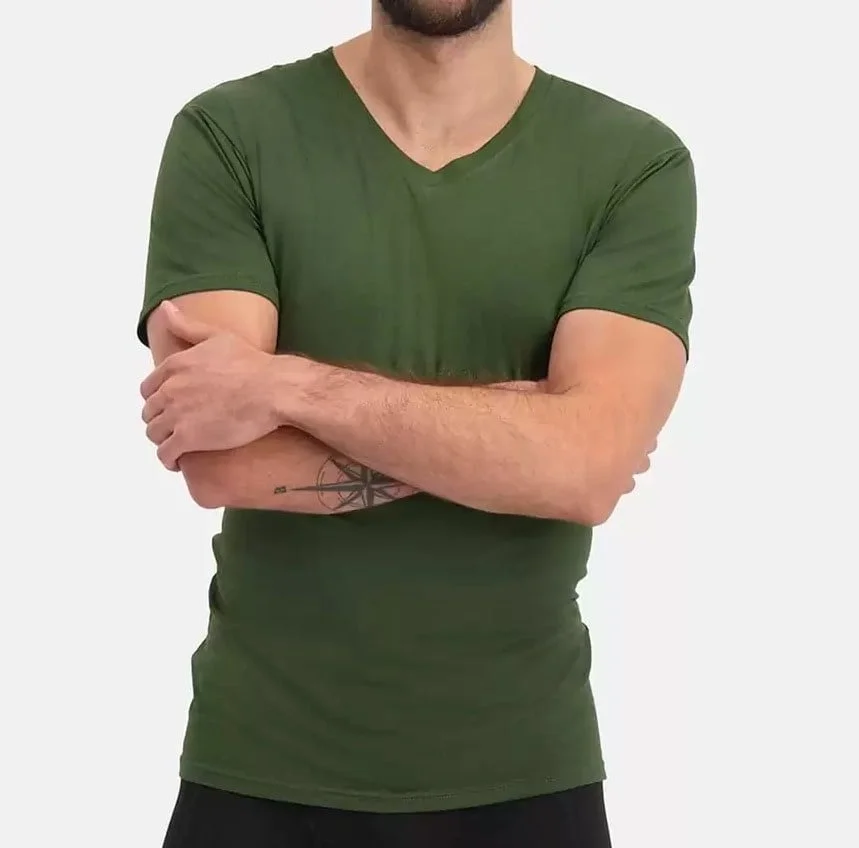 Bamboo Basics 2-pak heren T-shirts V-hals - Velo - Bamboe heren ondershirts korte mouwen - Donkerblauw - Groen - Wit - Zwart