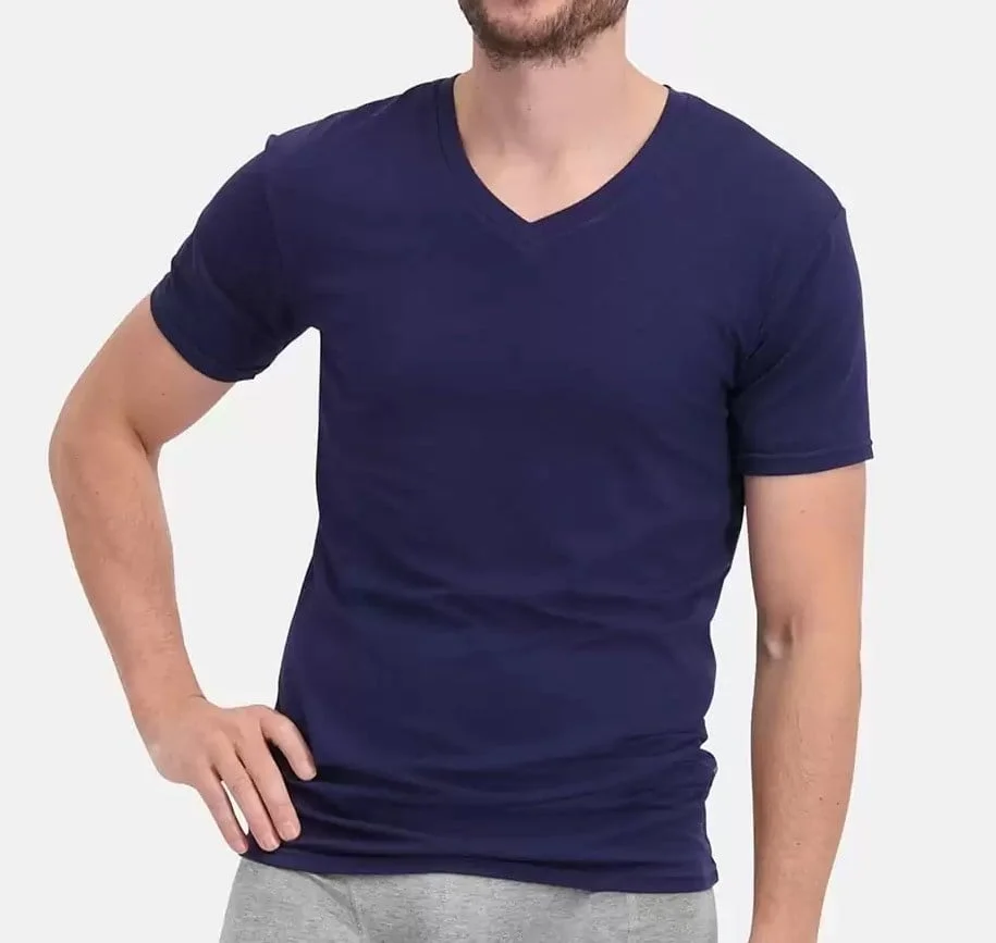 Bamboo Basics 2-pak heren T-shirts V-hals - Velo - Bamboe heren ondershirts korte mouwen - Donkerblauw - Groen - Wit - Zwart