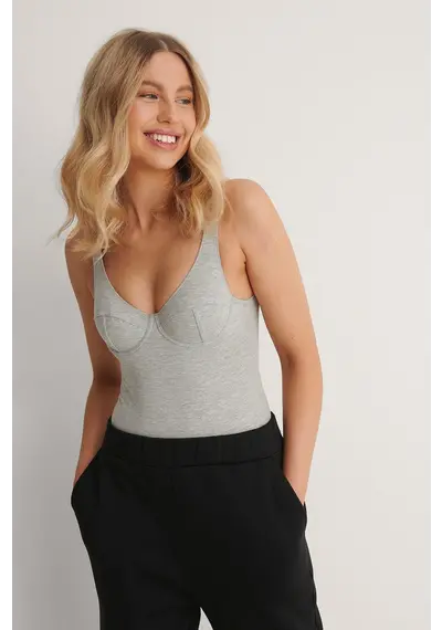 Na-KD katoenen dames body- cup shape body - Grijs Na-KD katoenen dames body- cup shape body - Grijs