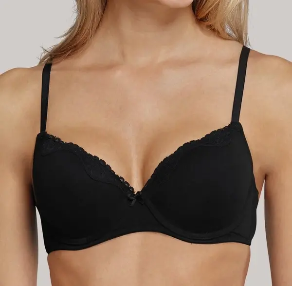 Schiesser BH Beugel BH - Pure Cotton - Zwarte Katoenen bh met kant