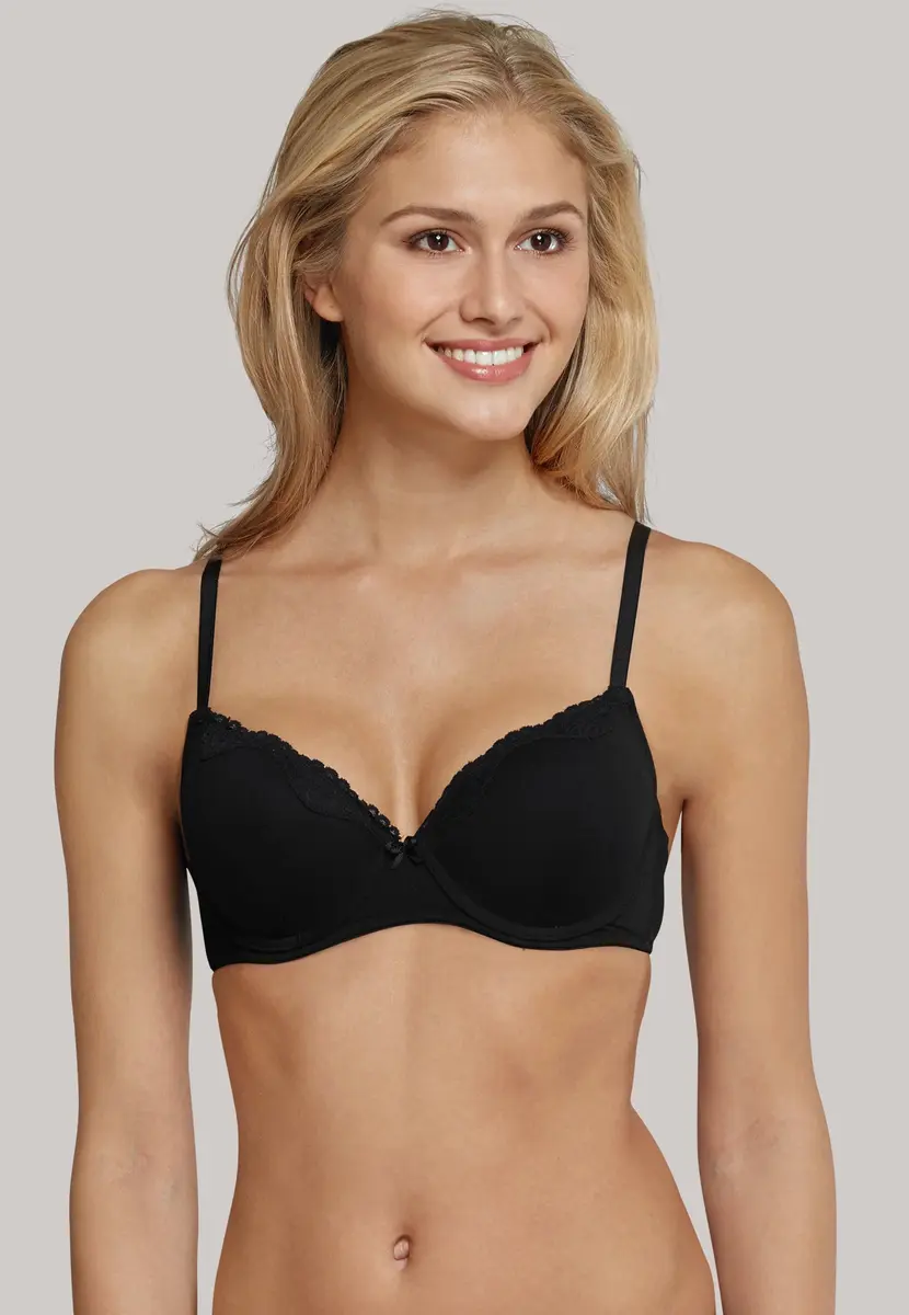 Schiesser BH Beugel BH - Pure Cotton - Zwarte Katoenen bh met kant