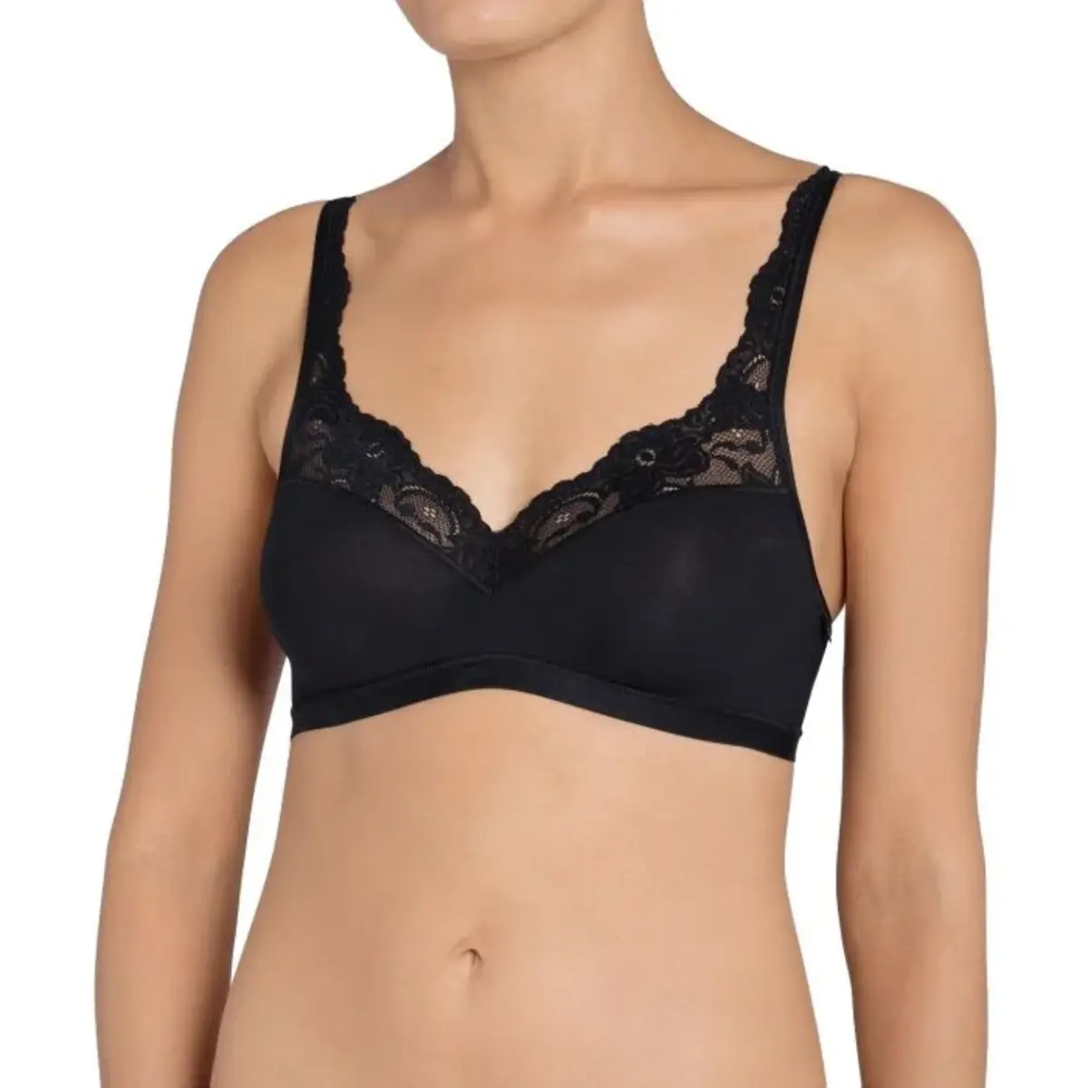 Sloggi Romance Soft Bra BH zonder beugel - Zonder vulling en niet voorgevormde kanten Bh - Zwart - Wit Sloggi Romance Soft Bra BH zonder beugel - Zonder vulling en niet voorgevormde kanten Bh - Zwart - Wit