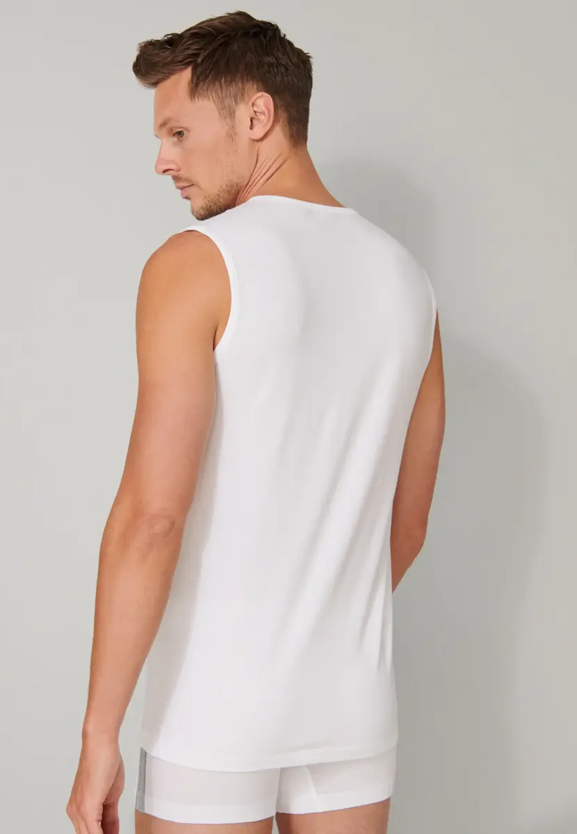 Schiesser 2-Pack mouwloos shirt - 95/5 - Biologisch katoen - Witte mouwloze shirts zonder mouwen met ronde hals Schiesser 2-Pack mouwloos shirt - 95/5 - Biologisch katoen - Witte mouwloze shirts zonder mouwen met ronde hals