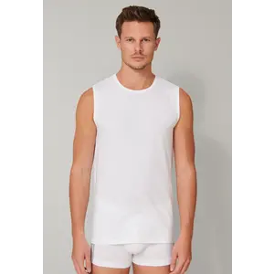 Schiesser 2-Pack mouwloos shirt  - 95/5  - Biologisch katoen - Witte mouwloze shirts zonder mouwen met ronde hals