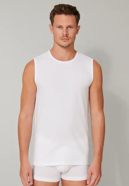 Schiesser 2-Pack mouwloos shirt  - 95/5  - Biologisch katoen - Witte mouwloze shirts zonder mouwen met ronde hals
