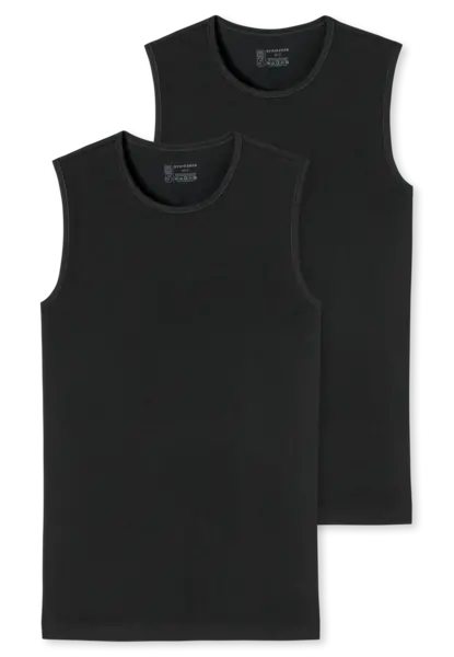 Schiesser 2-Pack mouwloos shirt  - 95/5  - Biologisch katoen - Witte mouwloze shirts zonder mouwen met ronde hals