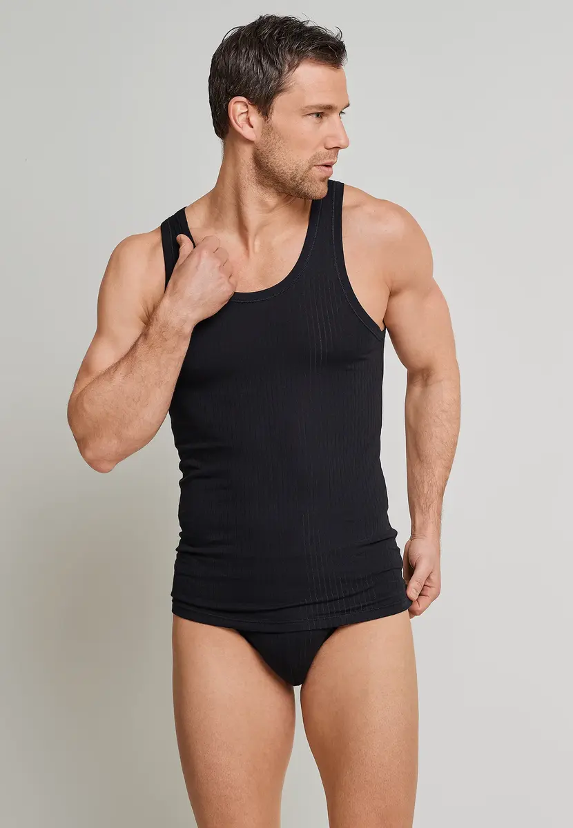 Schiesser 2-Pack heren hemden - Authentic - Elastisch katoenen mannen onderhemd - Singlet heren - Zwart - Wit Schiesser 2-Pack heren hemden - Authentic - Elastisch katoenen mannen onderhemd - Singlet heren - Zwart - Wit