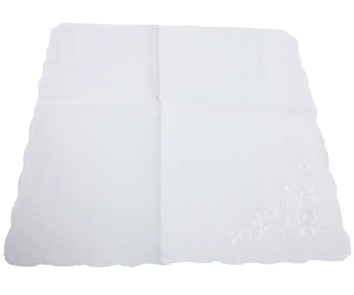 Dames zakdoeken wit 3 stuks - Flower - 100% katoenen dames zakdoek