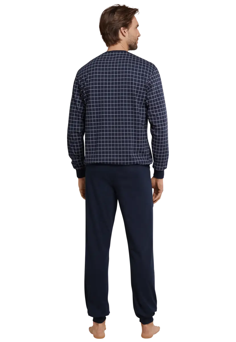 Schiesser pyjama heren katoen - Dark Sapphire - Nos - 100% Katoenen tricot heren pyjama blauw