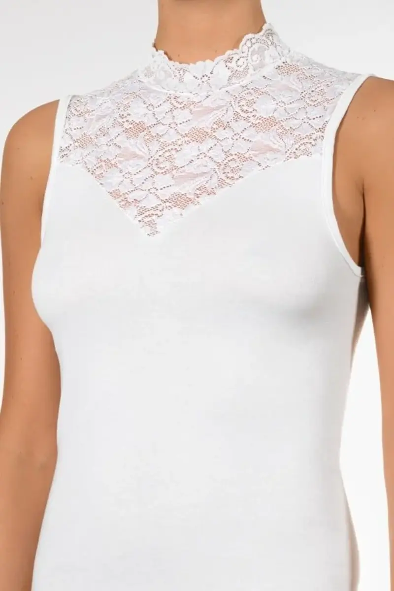 Nina von C dames Kanten Top - Blazershirt - Met Hoge hals - Dames kanten mouwloos ondershirt zonder mouwen